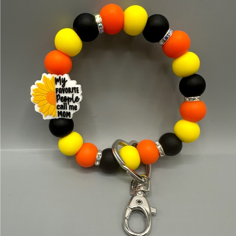 Hands Free Mom Wristlet, Keychain Accessory, Silicone Beads, Flower, Handmade